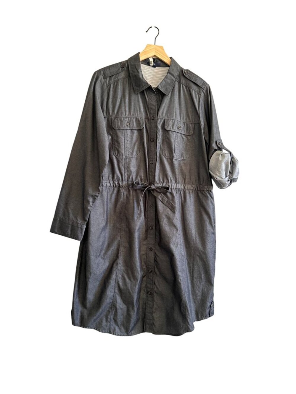 Vintage Gap Chambray Shirt Dress XL Petite Utility Drawstring 2009